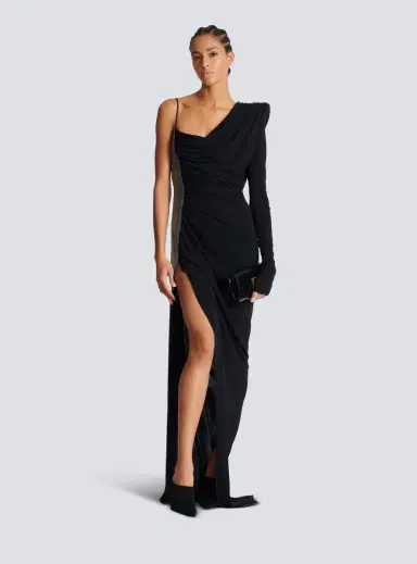 Balmain Draped asymmetrical two-material dress | Thumbnail 2