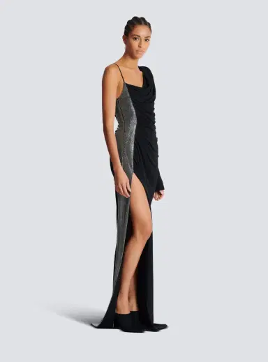 Balmain Draped asymmetrical two-material dress | Thumbnail 3