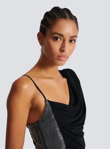 Balmain Draped asymmetrical two-material dress | Thumbnail 5