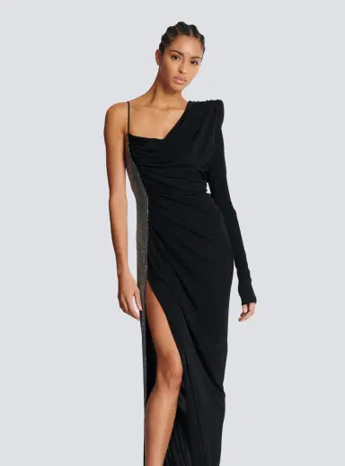 Balmain Draped asymmetrical two-material dress | Thumbnail 6