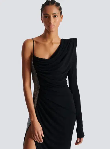 Balmain Draped asymmetrical two-material dress | Thumbnail 7