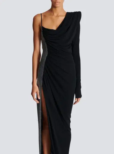 Balmain Draped asymmetrical two-material dress | Thumbnail 8