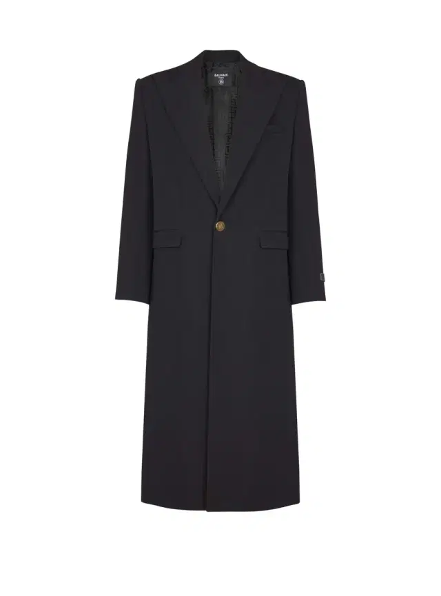 Balmain Long coat in grain de poudre wool