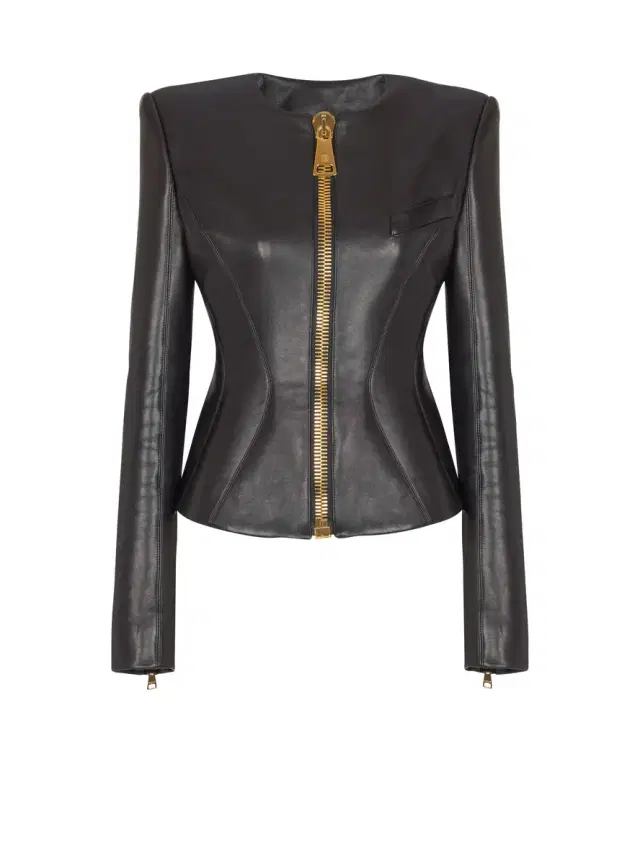 Balmain Cropped peplum lambskin jacket