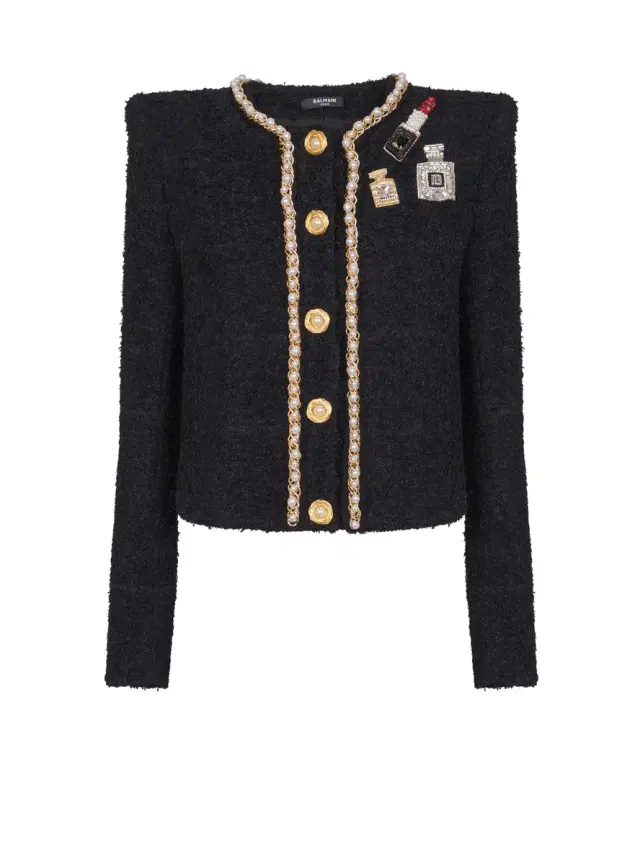 Balmain Patches Pearls Chains Detail Jacket