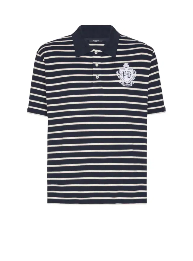 Balmain Striped College Emblem polo