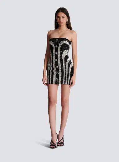 Balmain Embroidered Bustier Stripe Short Dress | Thumbnail 2