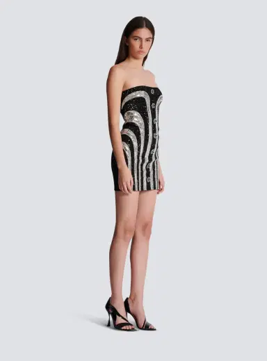 Balmain Embroidered Bustier Stripe Short Dress | Thumbnail 3