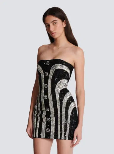 Balmain Embroidered Bustier Stripe Short Dress | Thumbnail 5