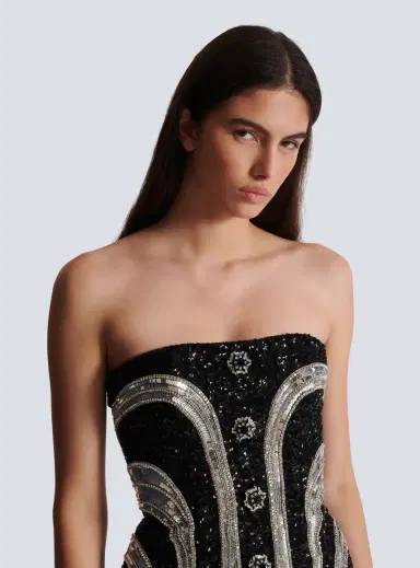 Balmain Embroidered Bustier Stripe Short Dress | Thumbnail 6