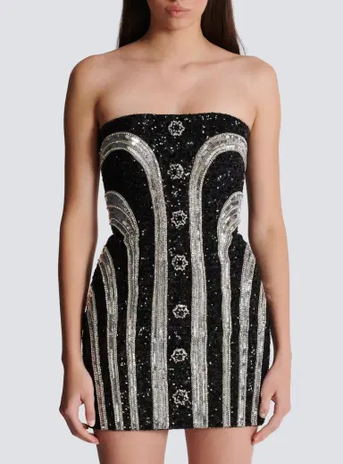 Balmain Embroidered Bustier Stripe Short Dress | Thumbnail 7
