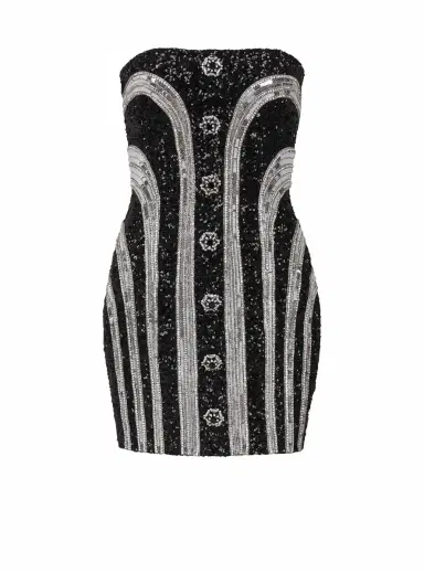 Balmain Embroidered Bustier Stripe Short Dress | Thumbnail 1