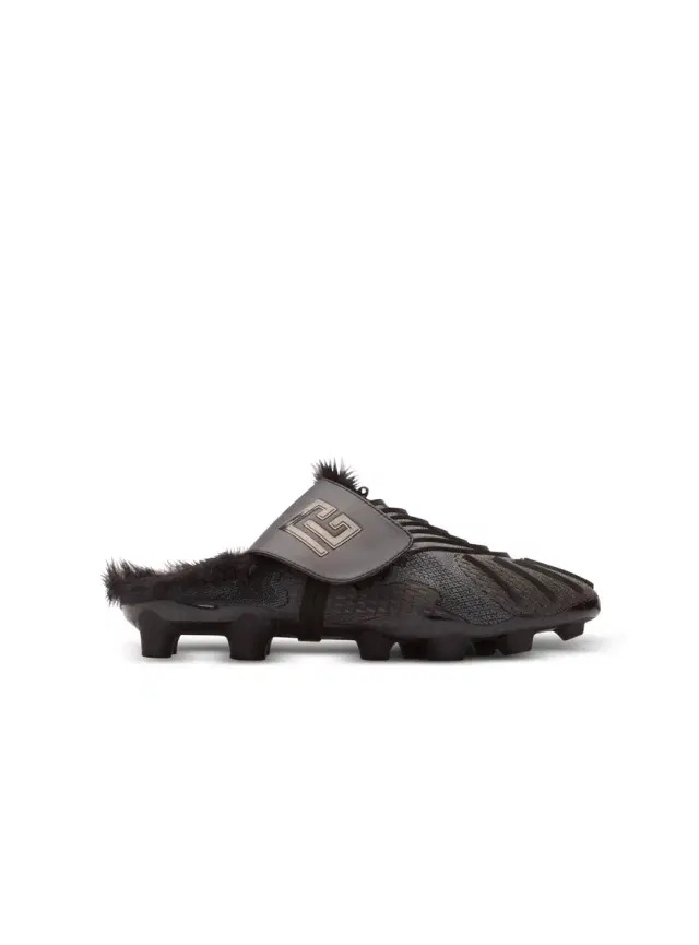 Balmain Half Time faux fur-lined mules with technical fabrics