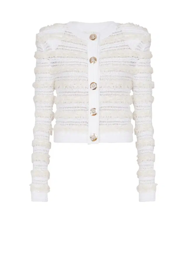Balmain Long-sleeved tweed-effect knit cardigan