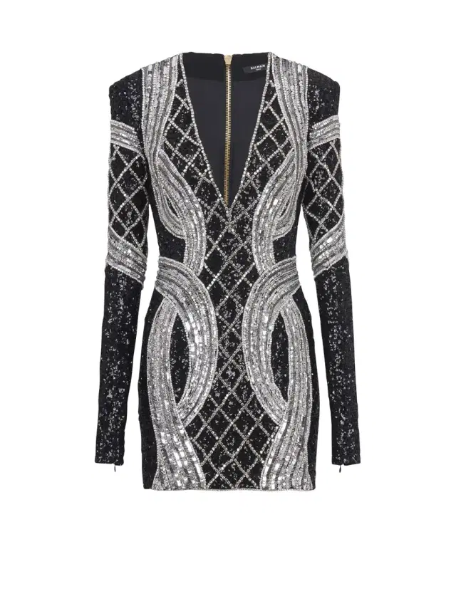 Balmain Short silver embroidered dress