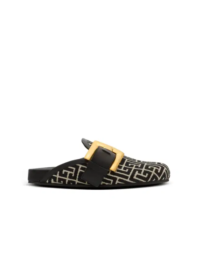Balmain Anthem mules in jacquard canvas with PB monogram