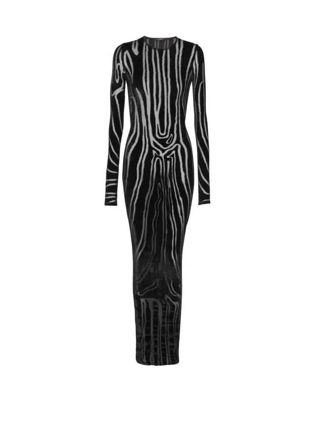 Balmain Long zebra-print velvet dress