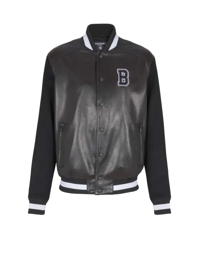 Balmain Varsity lambskin leather and wool jacket