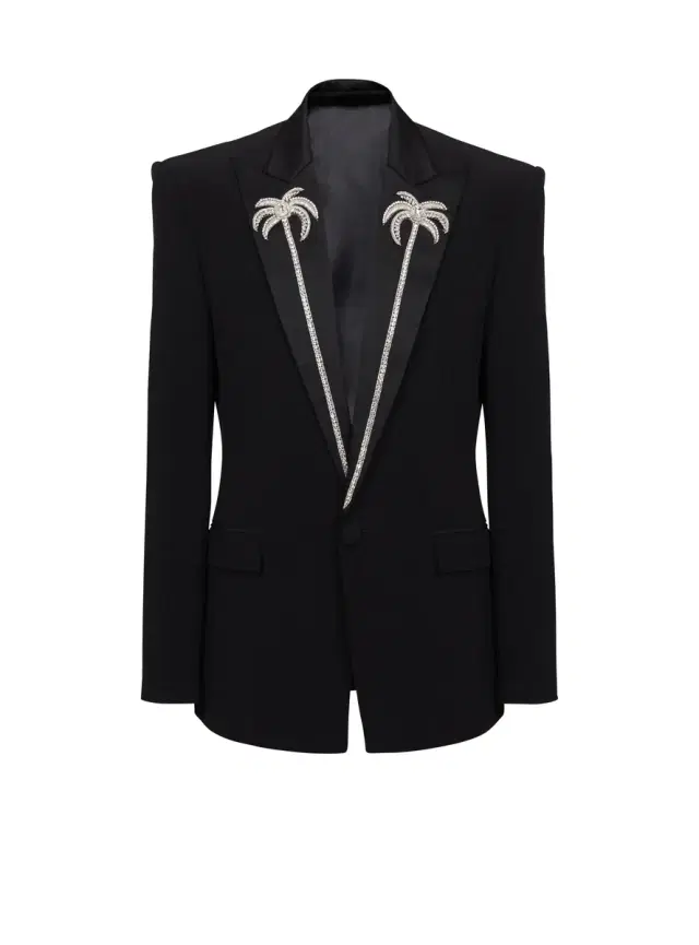 1-button jacket with embroidered palm tree collar