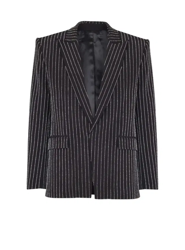 Balmain 1-button wool jacket with crystal stripes