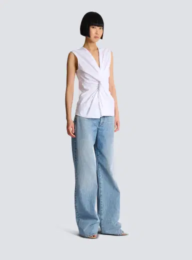 Balmain Draped sleeveless cotton poplin shirt | Thumbnail 3