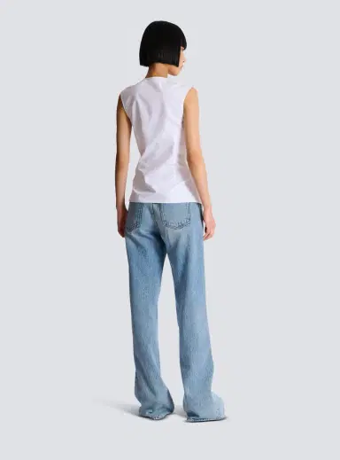 Balmain Draped sleeveless cotton poplin shirt | Thumbnail 4