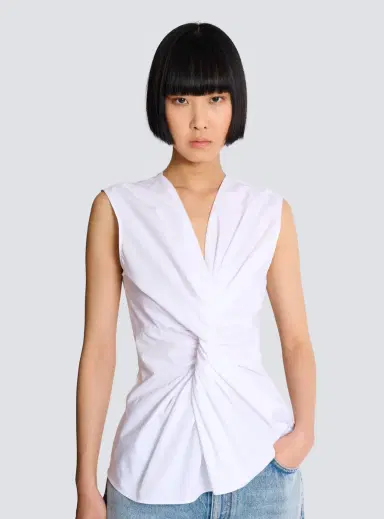 Balmain Draped sleeveless cotton poplin shirt | Thumbnail 5