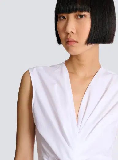 Balmain Draped sleeveless cotton poplin shirt | Thumbnail 6