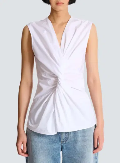 Balmain Draped sleeveless cotton poplin shirt | Thumbnail 7