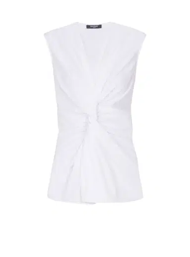 Balmain Draped sleeveless cotton poplin shirt | Thumbnail 1