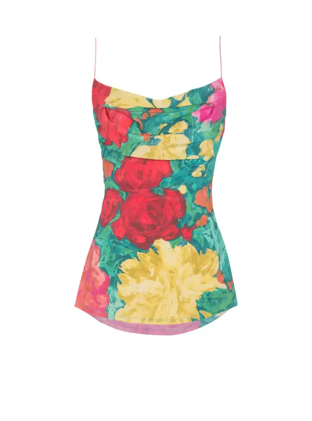Balmain Printed crepe de Chine top with thin straps
