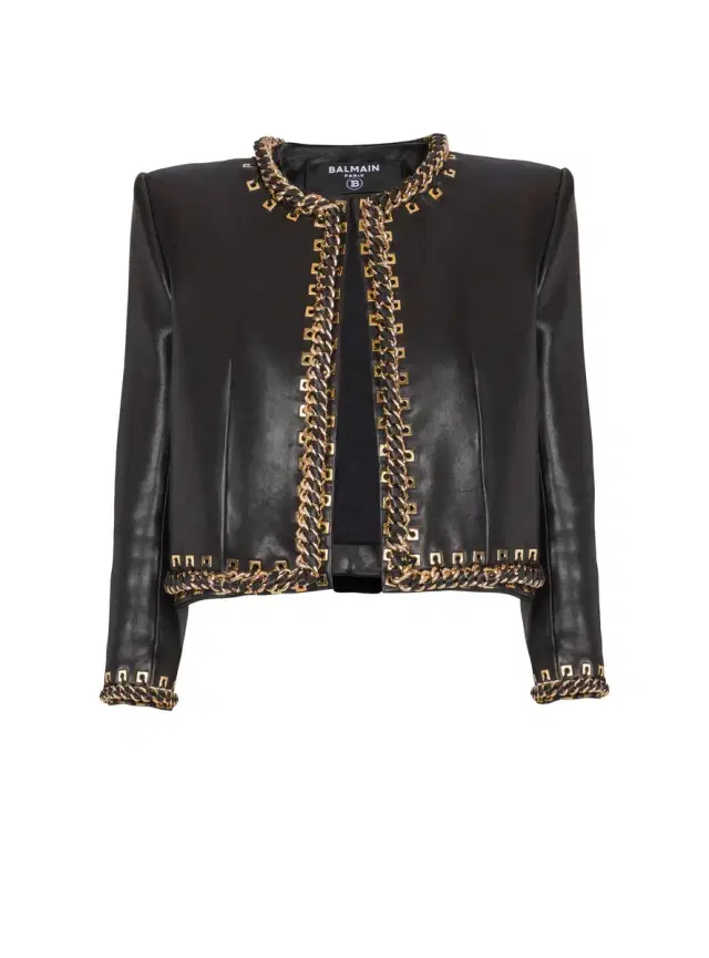 Balmain Lambskin edge-to-edge jacket with chain trim