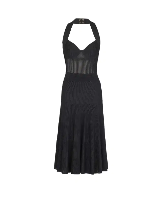 Balmain Halterneck pleated knit midi dress