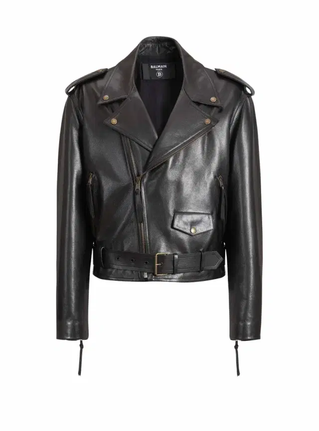 Textured leather biker jacket