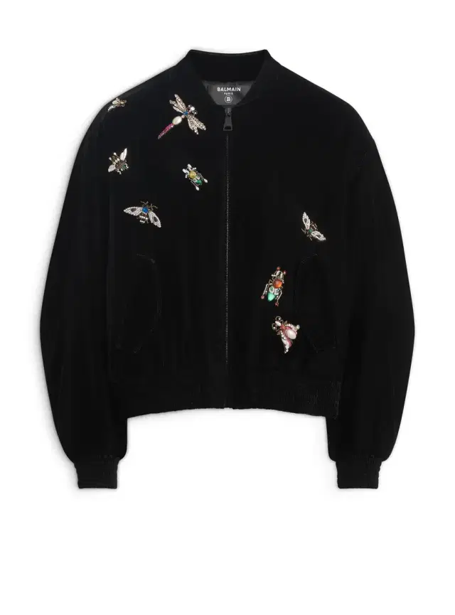 Balmain Embroidered velvet  Insect bomber jacket
