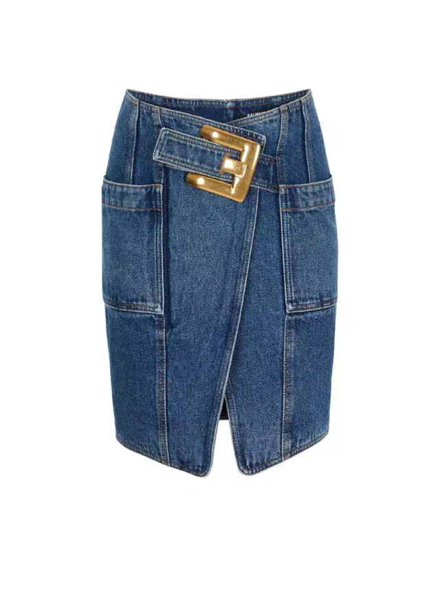 Balmain Short denim skirt with belt
