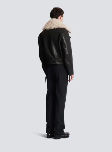 Balmain Leather jacket with shearling collar | Thumbnail 4