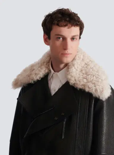 Balmain Leather jacket with shearling collar | Thumbnail 6