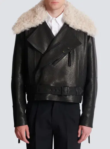 Balmain Leather jacket with shearling collar | Thumbnail 7