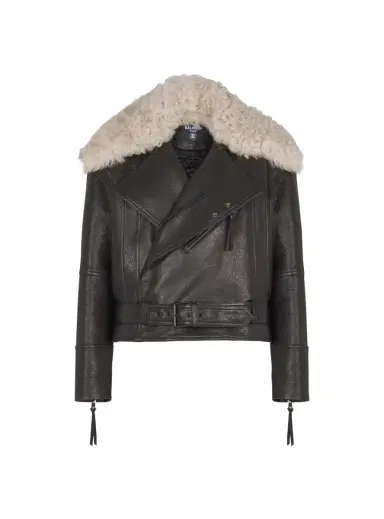 Balmain Leather jacket with shearling collar | Thumbnail 1
