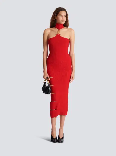 Balmain Long knit skirt with cut-outs | Thumbnail 2