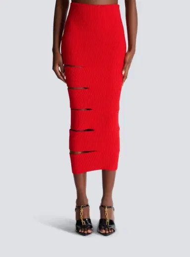Balmain Long knit skirt with cut-outs | Thumbnail 6