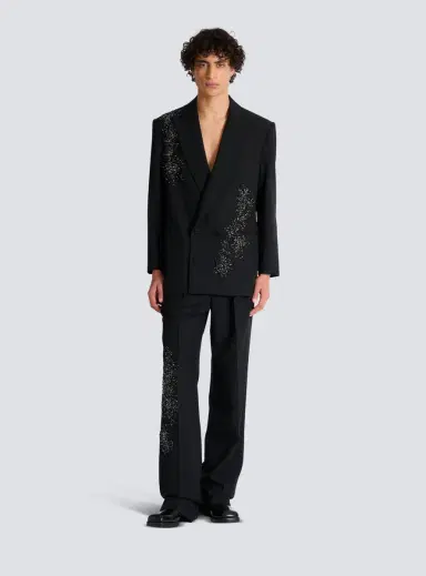 Balmain Pleated wool trousers with Sand Effect embroidery | Thumbnail 2
