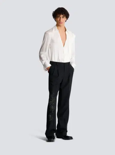 Balmain Pleated wool trousers with Sand Effect embroidery | Thumbnail 3