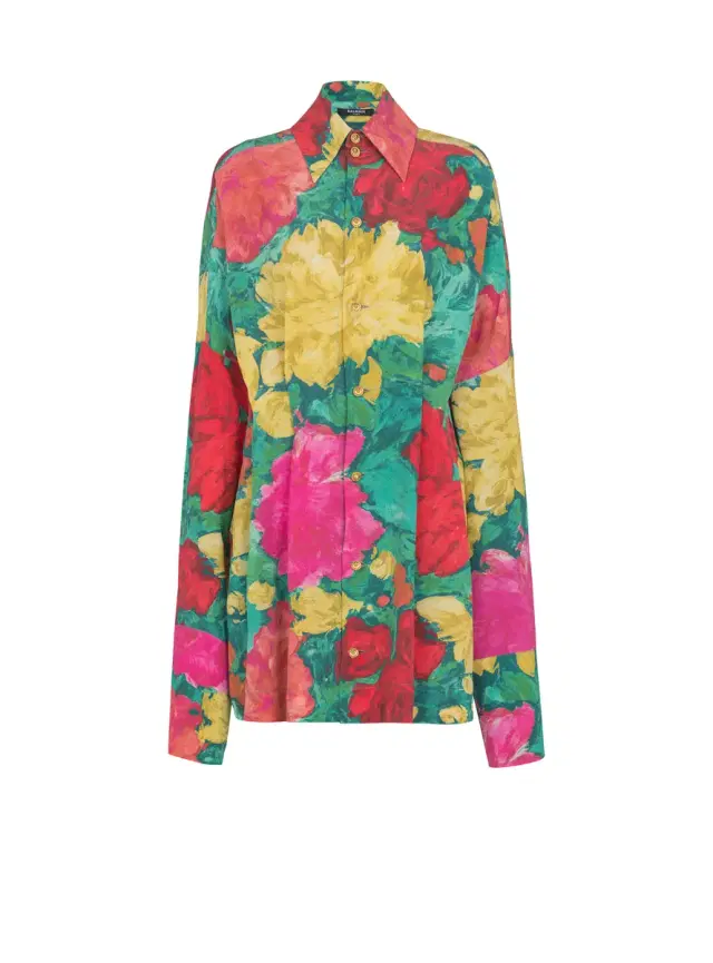 Balmain Crepe shirt dress with roses print