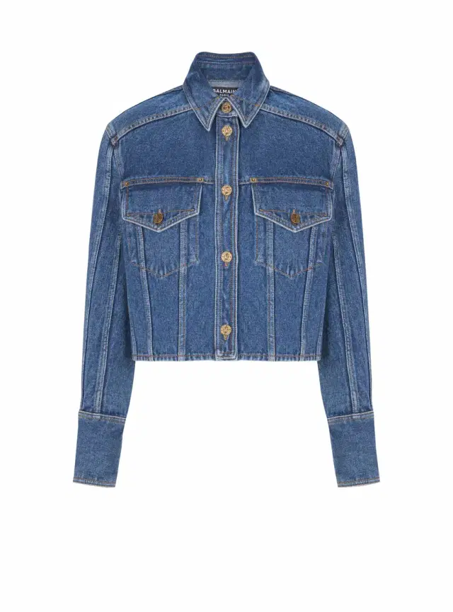 Balmain Cropped faded denim jacket