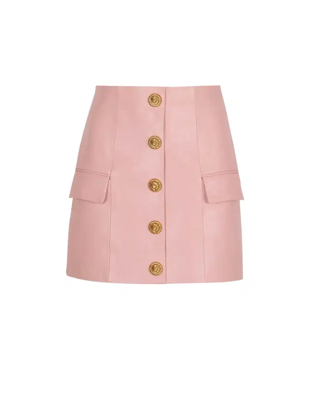 Balmain Short lambskin skirt with buttons