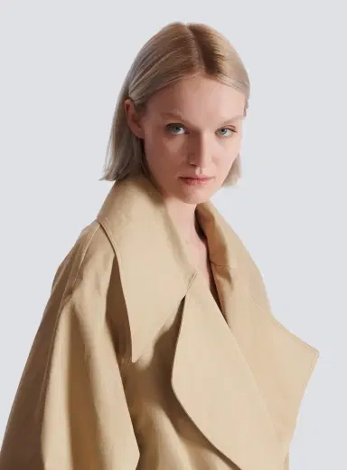 Balmain Long cotton gabardine trench coat | Thumbnail 7