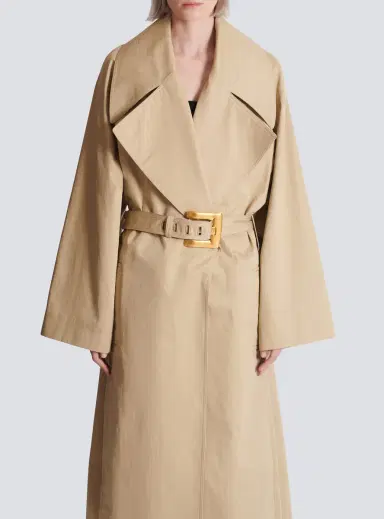 Balmain Long cotton gabardine trench coat | Thumbnail 8