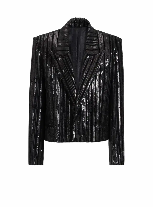 Balmain Cropped sequin velvet jacket